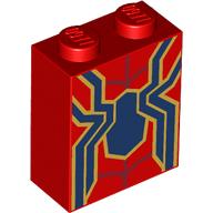 Деталь LEGO Brick 1 x 2 x 2 with Dark Blue Iron Spider-Man Logo, Gold Trim print, Красный