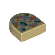 Tile Round 1 x 1 Half Circle with Silver Lattice, Dark Green/Sand Blue/Orange Shapes print