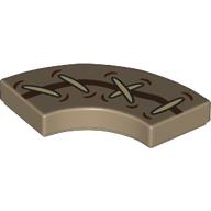 Деталь LEGO Tile 2 x 2 Curved, Macaroni with Tan Stitches, Dark Brown Tear print, Темно-песочный
