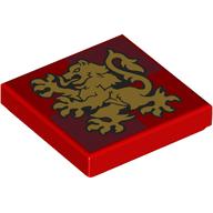 Деталь LEGO Tile 2 x 2 with Gold Lion, Gryffindor Crest print, Красный