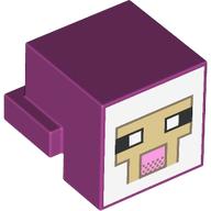 Деталь LEGO Minifig Head Special, Cube with Rear Ledge, Pixelated White and Tan Face with Magenta Outline and Pink Mouth Print, Пурпурный