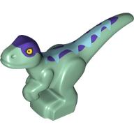 Деталь LEGO Animal, Dinosaur, Raptor, Baby, Medium Azure Top, Dark Purple Spots Print, Песочно-зеленый