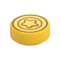 Деталь LEGO Tile Round 1 x 1 with Coin, Star print, Желтый