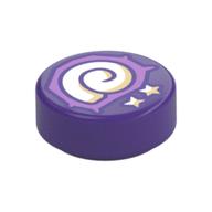 Деталь LEGO Tile Round 1 x 1 with White Shell, Stars print, Темно-фиолетовый