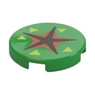 Деталь LEGO Tile Round 2 x 2 with Black/Nougat Star, Green/Lime Triangles (Fossil Dig)  print, Ярко-зеленый