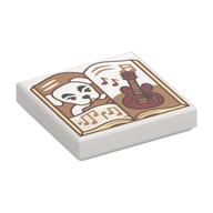 Деталь LEGO Tile 2 x 2 with Book, White Dog, Musical Notes, Guitar print, Белый