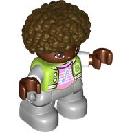 Деталь LEGO Duplo Figure Child, Afro Dark Brown, Light Bluish Gray Legs, Brigth Pink Shirt with Music Note Print, Лайм