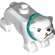 Деталь LEGO Animal, Dog, Bulldog with Tan Fangs, Dark Turquoise Collar, Белый