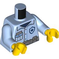 Деталь LEGO Torso, Police Uniform, Dark Blue Star Symbol, Pockets, Dark Bluish Grey Belt print, Bright Light Blue Arms, Yellow Hands, Ярко-светло-голубой