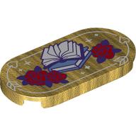 Деталь LEGO Tile Round 2 x 4 with Books, Roses print, Жемчужно-золотой