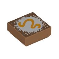 Деталь LEGO Tile 1 x 1 with Gold Snake/Worm on White Background print, Средне-темный телесный
