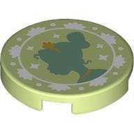 Деталь LEGO Tile Round 2 x 2 with Bottom Stud Holder, Tiana Silhouette Print, Желто-зеленый