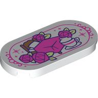 Tile Round 2 x 4, Dark Pink Bed, Roses, and Teacup Print