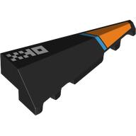 Деталь LEGO Wedge Sloped 2 x 5 Right with White Squares, Dark Azure Stripe, Orange Tip print, Черный