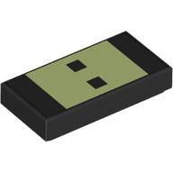 Деталь LEGO Tile 1 x 2 with Yellowish Green Rectangle, Black Squares print, Черный