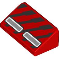 Деталь LEGO Slope 30° 1 x 2 x 2/3 with Silver Rectangles, Black Stripes print, Красный