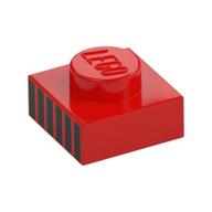 Деталь LEGO Plate 1 x 1 with Black Stripes / Grill print, Красный
