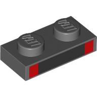 Деталь LEGO Plate 1 x 2 with Black Rectangle, Red Squares print, Темный сине-серый