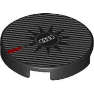 Деталь LEGO Tile Round 2 x 2 with Silver Stripes, Audi Logo print, Черный