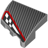 Деталь LEGO Slope Curved 2 x 2 with Stud Notch Right with Black Stripes, Black/White Headlight, Red Border print, Светлый сине-серый