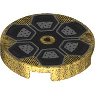Деталь LEGO Tile Round 2 x 2 with Black/Silver Rims print, Жемчужно-золотой