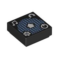 Деталь LEGO Tile 1 x 1 with Medium Blue Squared Sphere, White Music Note, Gear, On/Off Button, Avavatar print, Черный