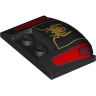 Деталь LEGO Slope Curved 3 x 4 x 2/3 Triple Curved with 2 Sunk Studs with Red Headlights, Gold Spider print, Черный