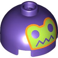 Деталь LEGO Brick Round 2 x 2 Dome Top with Lime Face, Dark Purple Eyes/Mouth, Orange Border print, Темно-фиолетовый