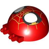 Деталь LEGO Windscreen 6 x 6 x 3 Dome with Dual 2 Fingers with Spider-Man Face, Gold Webs print, Красный