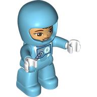 Деталь LEGO Duplo Figure with Helmet Medium Azure, Medium Azure Legs, Space Suit Print, Средне-лазурный