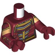Деталь LEGO Torso, Gold/Sand Blue/Dark Red Native Decorations print, Native Dual Molded Arms with Warm Tan Sleeves Pattern, Dark Red Arms and Hands, Темно-красный