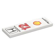 Деталь LEGO Tile 2 x 6 with 'HONDA', Red 12, Shell Logo, 'McLaren' print, Белый