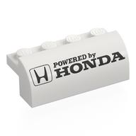 Деталь LEGO Brick Curved 2 x 4 x 1 1/3 with Curved Top with 'POWERED BY HONDA' print, Белый