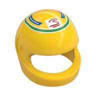 Деталь LEGO Helmet, Standard with Green, Blue Stripes, Red 'S' Swirl print, Желтый