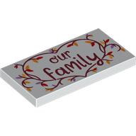 Деталь LEGO Tile 2 x 4 with Dark Red 'OUR FAMILY', Branch Heart with Leaves print, Белый
