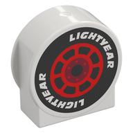 Деталь LEGO Duplo Brick 1 x 3 x 2 Round Top, Cut Away Sides with Black Tire, Red Rim, 'LIGHTYEAR' print, Белый