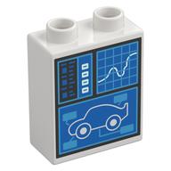 Деталь LEGO Duplo Brick 1 x 2 x 2 with Computer Screen. Graph, Car Model print, Белый