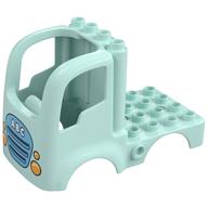 Деталь LEGO Duplo Car Body Truck 4 x 4 Flatbed with 4 Top Studs and Headlights and Medium Azure Grille with 'A B C' Print, Светлый морской волны
