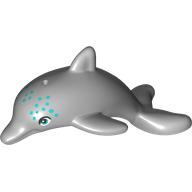 Деталь LEGO Animal, Dolphin, Jumping with Dark Turquoise Eyes, Spots print, Светлый сине-серый