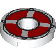 Деталь LEGO Tile Round 2 x 2 with Hole with Red Life Preserver Print, Белый