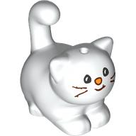 Деталь LEGO Animal, Cat, Chubby with Black Eyes, Whiskers, Coral Nose print, Белый