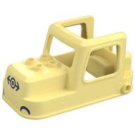 Деталь LEGO Duplo Train Engine Cabin 4 x 8 x 3 1/2 with Dark Blue Train Logo, Headlights print, Ярко-светло-желтый