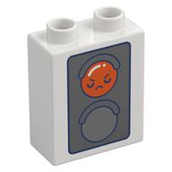Деталь LEGO Duplo Brick 1 x 2 x 2 with Redd Traffic Light, Face print, Белый