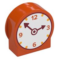 Деталь LEGO Duplo Brick 1 x 3 x 2 Round Top with Clock, White Face, Dark Red Arms, Orange Numbers print, Красно-оранжевый