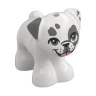 Деталь LEGO Animal, Dog, Pug - Standing with Dark Bluish Grey Spots, Eyes, Pink Tongue print, Белый