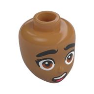 Деталь LEGO Minidoll Head Thick Black Eyebrows, Brown Eyes, Scared, Средне-темный телесный