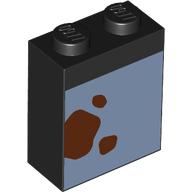 Деталь LEGO Brick 1 x 2 x 2 with Sand Blue Square, Dark Brown Stains print, Черный