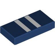 Деталь LEGO Tile 1 x 2 with 2 White Stripes print, Темно-синий