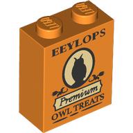 Brick 1 x 2 x 2 with 'EEYLOPS Premium Owl Treats' print