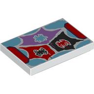Деталь LEGO Tile 2 x 3 with Ref/Black/Medium Azure Spiders on Black/Red/Lavender Fields print, Белый